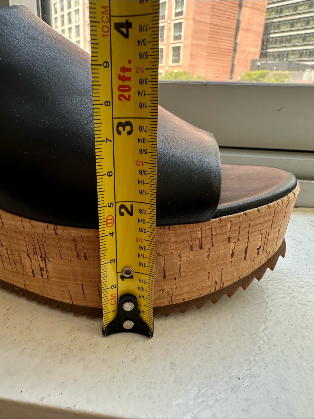 Eileen Fisher - Black Leather / Cork Platform Wedge Sandals - 7 1/2 - Picture 12 of 15